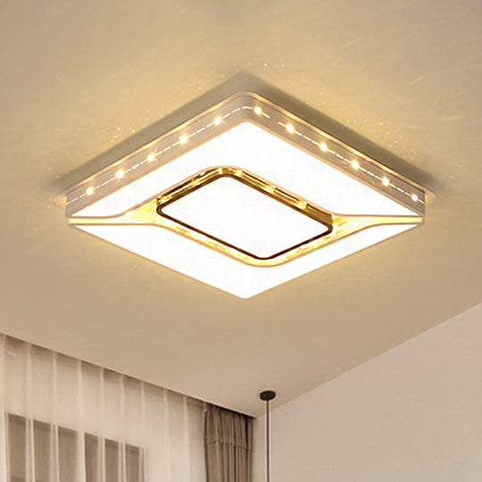 Led Bedroom Ceiling Light With Acrylic Shade - White Flush Mount In White/Warm (19.5/23.5 W) / 19.5