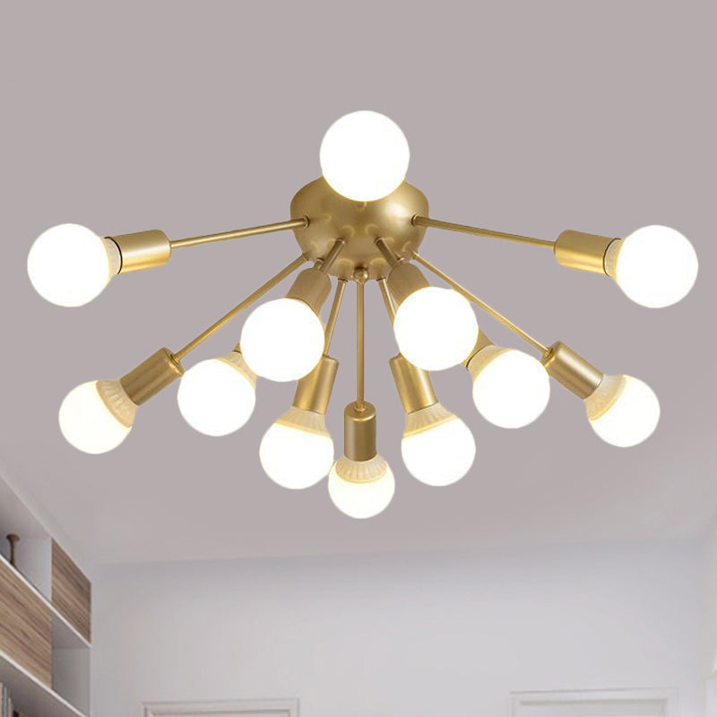 Modern Metal Sputnik Semi Flush Mount Ceiling Light – 8/12 Lights In White/Black/Gold For Living