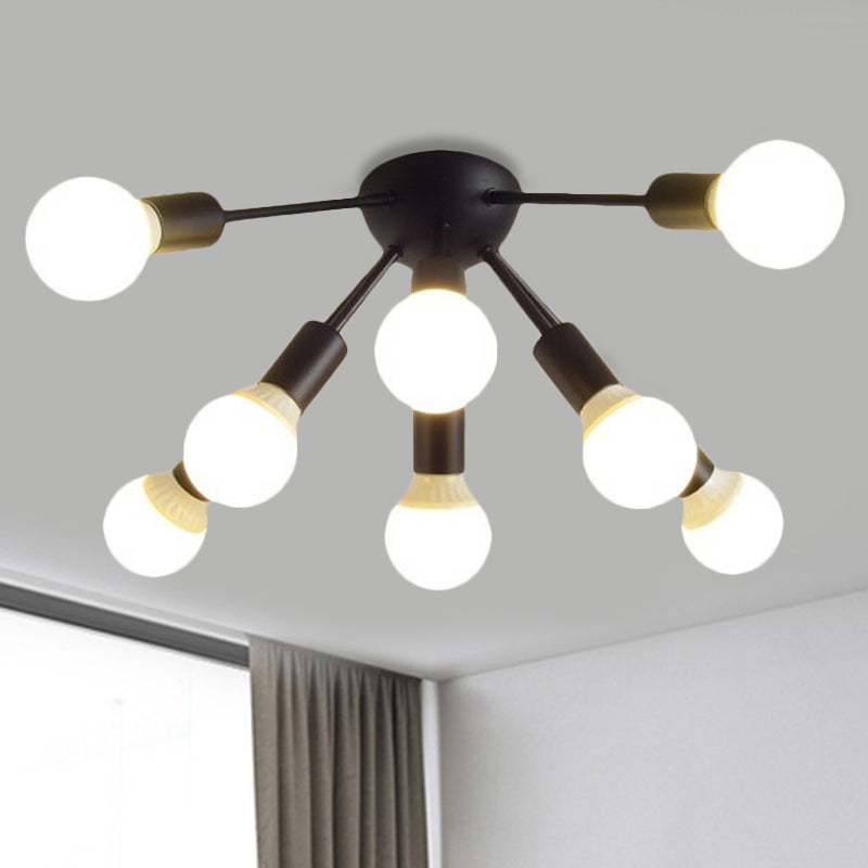 Modern Metal Sputnik Semi Flush Mount Ceiling Light – 8/12 Lights In White/Black/Gold For Living