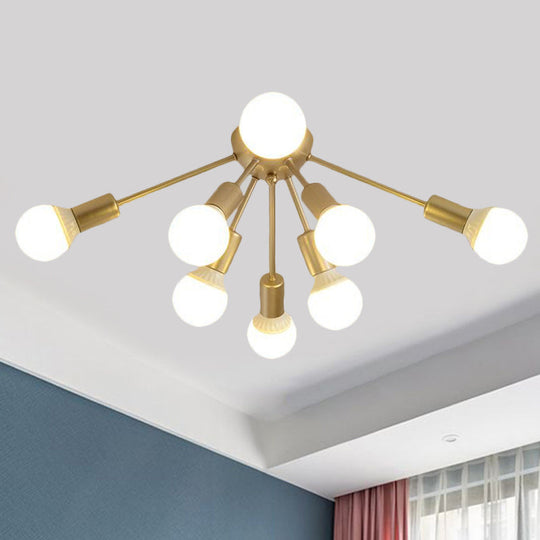 Modern Metal Sputnik Semi Flush Mount Ceiling Light – 8/12 Lights In White/Black/Gold For Living