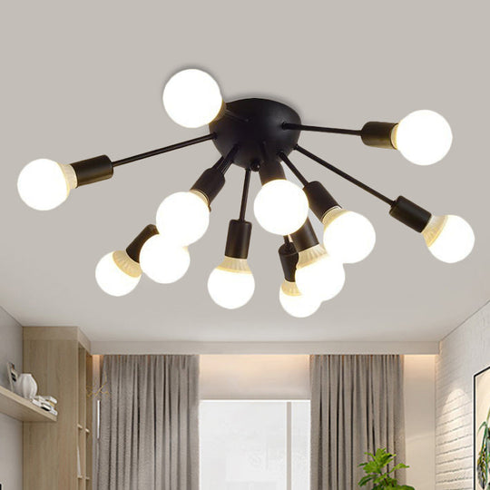 Modern Metal Sputnik Semi Flush Mount Ceiling Light – 8/12 Lights In White/Black/Gold For Living