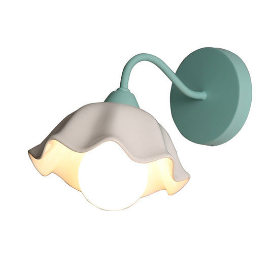 Korean Flower Ceramic Ruffled Wall Sconce Light - 1-Light Bedroom Fixture