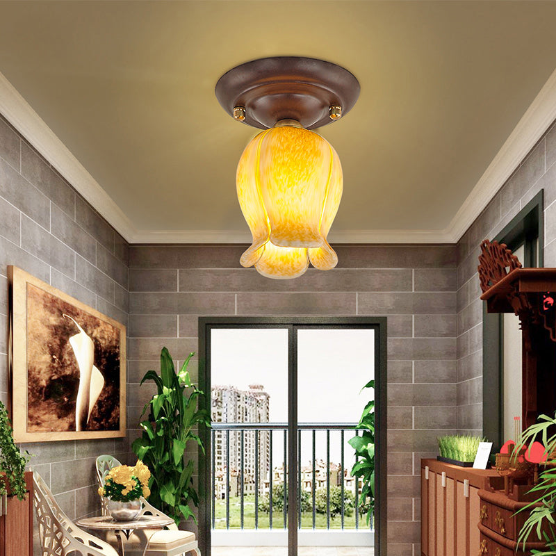 Pastoral Glass Ceiling Light Fixture - Coffee Finish 1 - Bulb Semi Flush