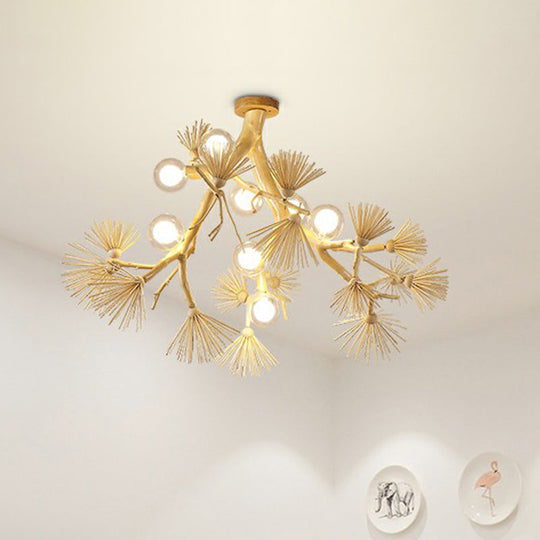 Japanese - Style Wood Tree Branch Ceiling Light: 8 - Bulb Metal Semi Flush Mount For Dining Room