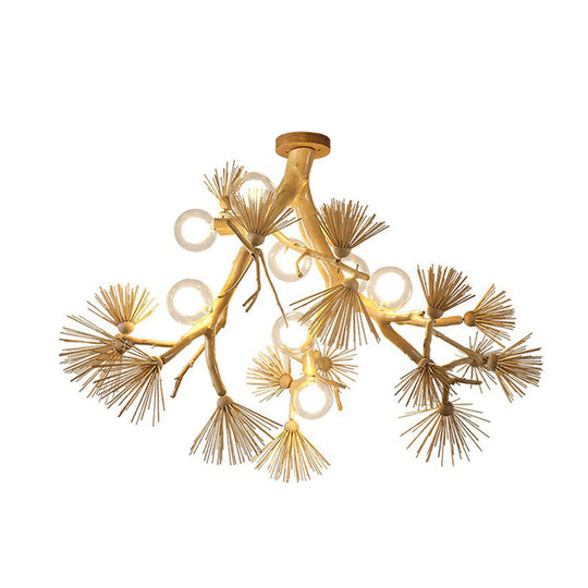 Japanese - Style Wood Tree Branch Ceiling Light: 8 - Bulb Metal Semi Flush Mount For Dining Room