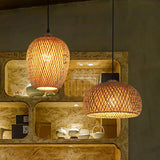 South-East Asia Wood Pendant Light With Handmade Bamboo Shades - Elegant 3-Light Restaurant Hanging