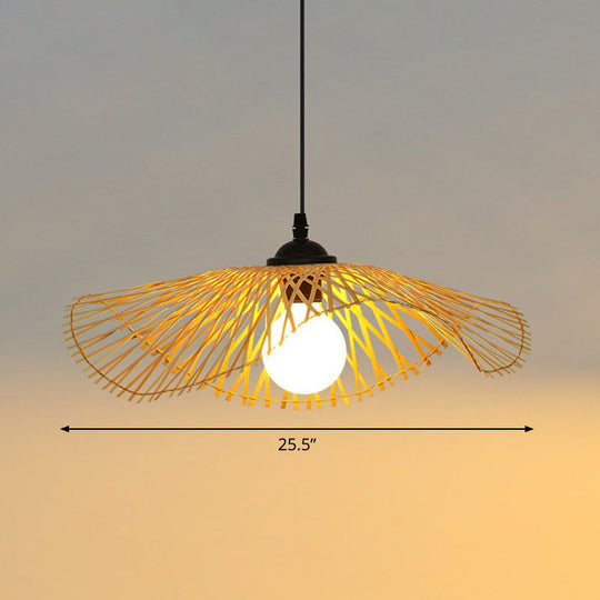 Chinese Style Lotus Leaf Pendant Light: Elegant Bamboo Hanging Light For Hallways Wood / 25.5’