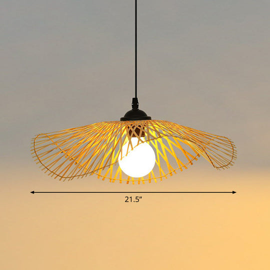 Chinese Style Lotus Leaf Pendant Light: Elegant Bamboo Hanging Light For Hallways Wood / 21.5’