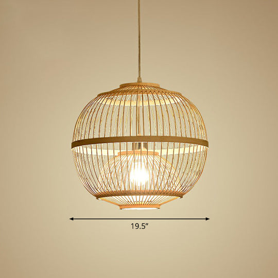 Nordic 1-Head Bamboo Pendant Lamp - Wood Cage Suspension Light For Dining Room / 19.5’