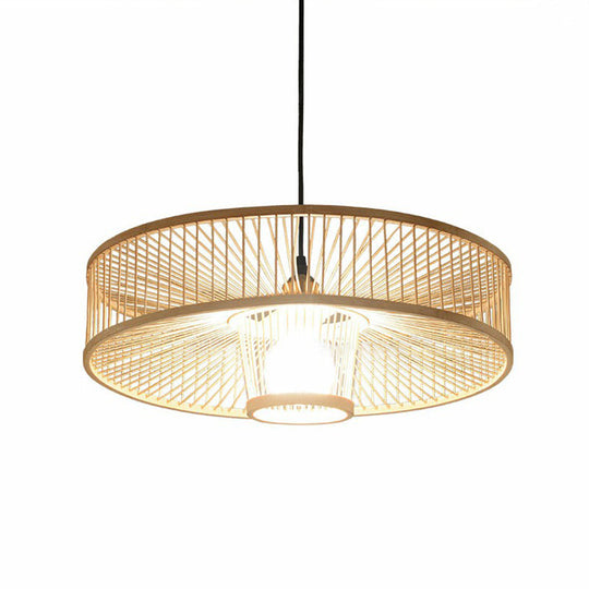 Minimalist Bamboo Single-Bulb Wooden Ceiling Pendant Light For Bedrooms