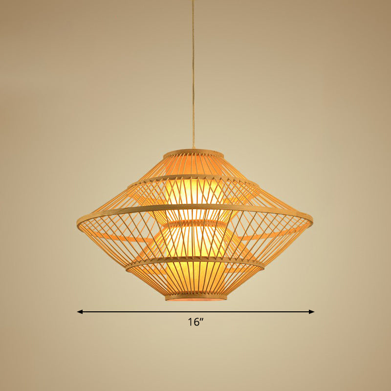Modern Bamboo Rhombus Pendant Light For Restaurant Ceiling Wood / 16’