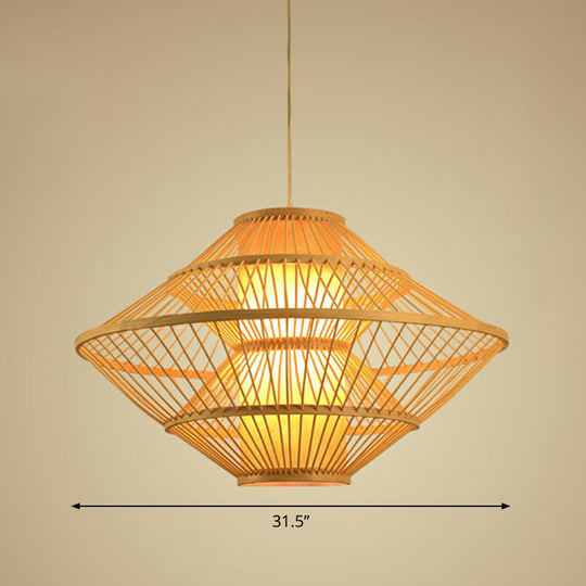 Modern Bamboo Rhombus Pendant Light For Restaurant Ceiling Wood / 31.5’