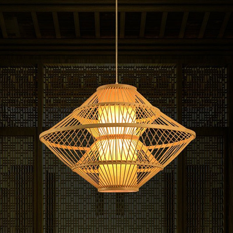 Modern Bamboo Rhombus Pendant Light For Restaurant Ceiling