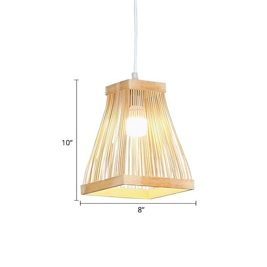 Nordic Style Trapezoid Bamboo Bedside Pendant Lamp - Wood Finish 1 Bulb