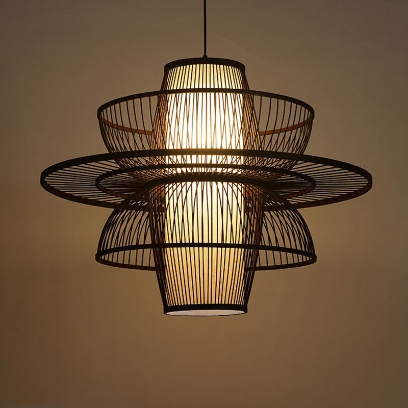Bamboo Pendant Light: Chinese Style Coffee Cage Suspension 1-Light Fixture