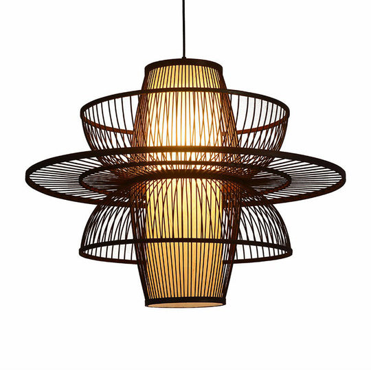 Bamboo Pendant Light: Chinese Style Coffee Cage Suspension 1-Light Fixture / Flower