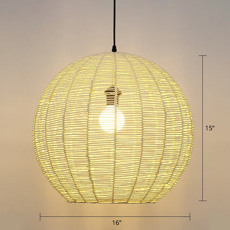 Minimalist Rattan Pendant Light For Restaurants - Sphere Shaped With 1 Head Yellow / 16