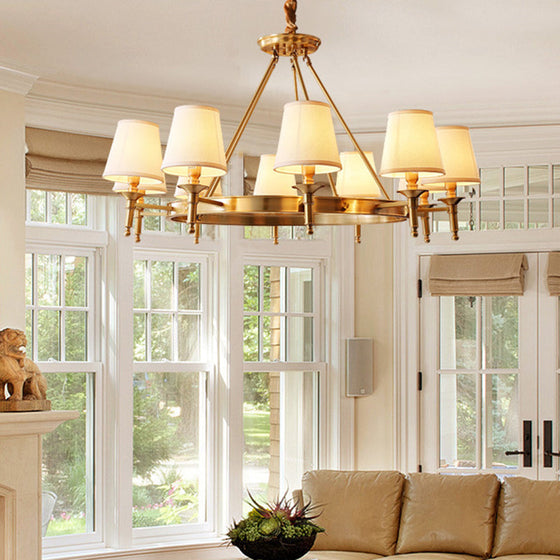 Kronleuchter aus goldenem Stoff für das Schlafzimmer – minimalistische konische Deckenleuchte