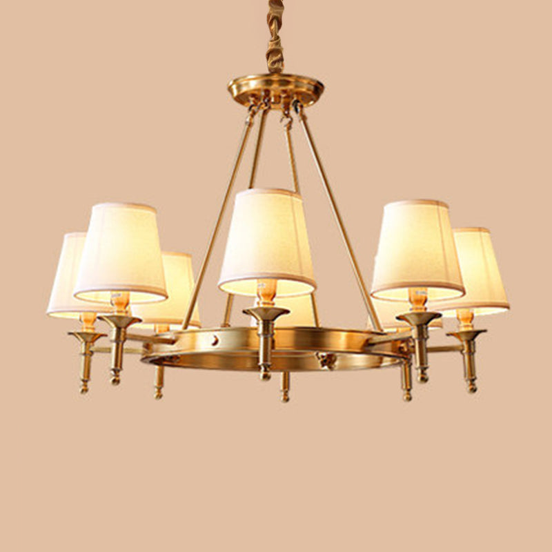 Gold Fabric Bedroom Chandelier - Minimalist Conic Ceiling Light Fixture 8 /