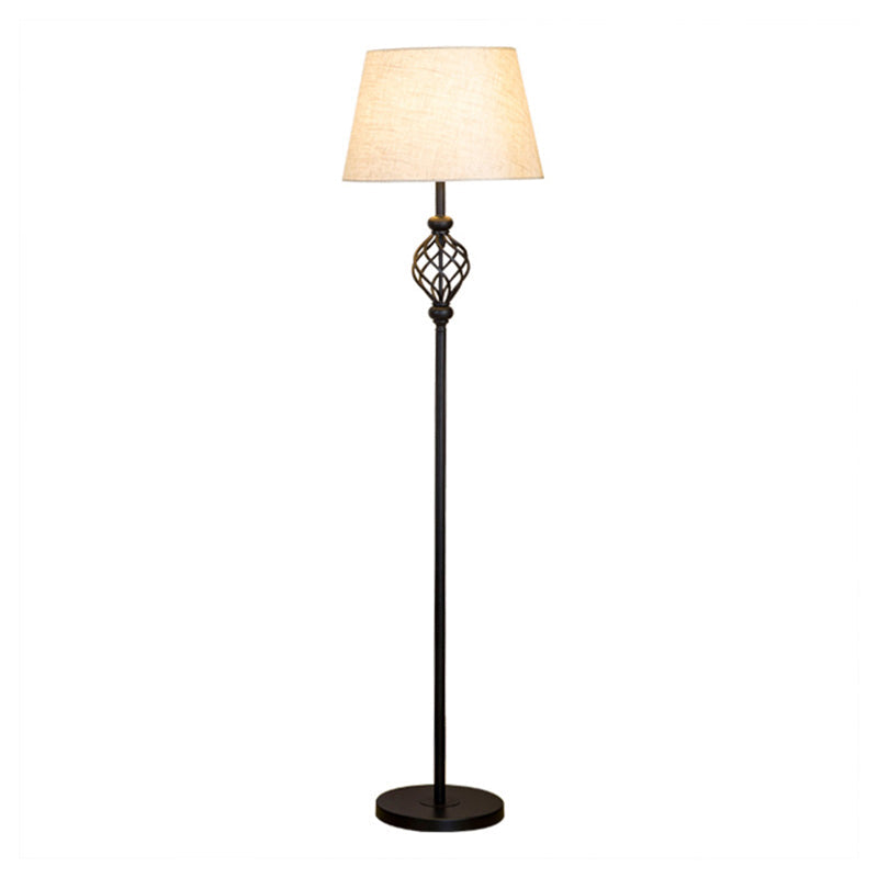 Retro Empire Shade Floor Lamp - Single-Bulb Fabric Standing Light In Black Foot Switch Included