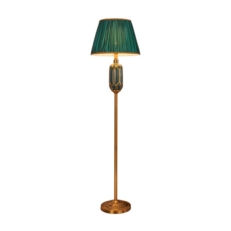 Modern Single Floor Lamp With Empire Shade And Pleated Fabric - Perfect For Living Room