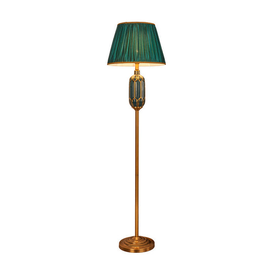 Modern Single Floor Lamp With Empire Shade And Pleated Fabric - Perfect For Living Room
