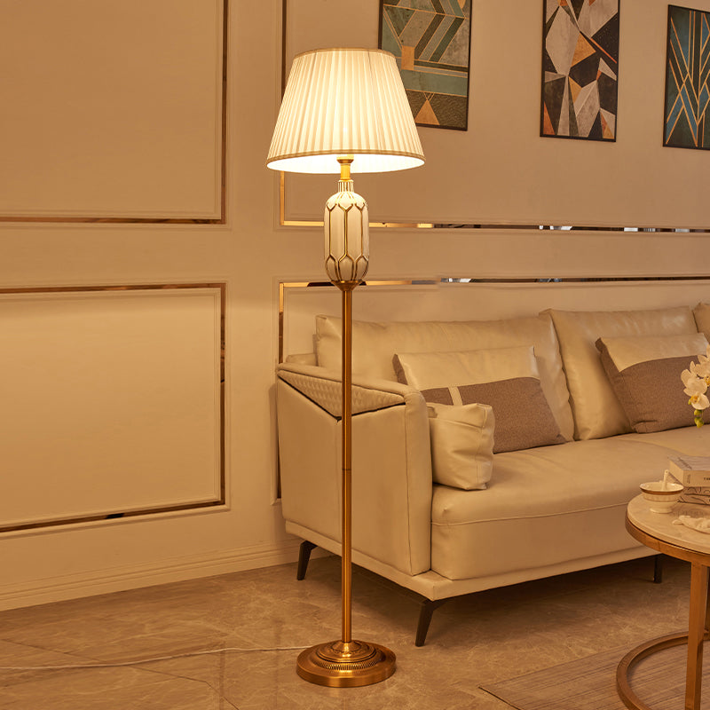 Modern Single Floor Lamp With Empire Shade And Pleated Fabric - Perfect For Living Room