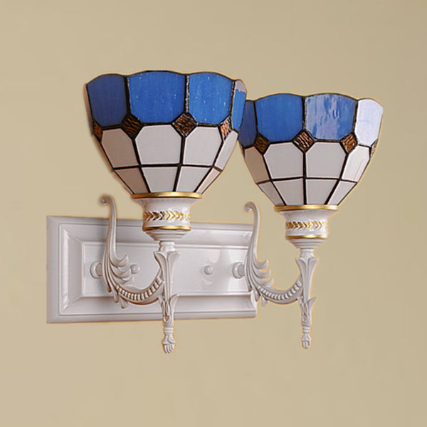Tiffany Stained Glass Bowl Wall Lighting: 2-Light Industrial Indoor Fixture For Corridor