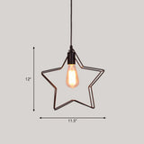 Industrial Style Single Geometrical Cage Pendant Light With Metal Black Finish / Star