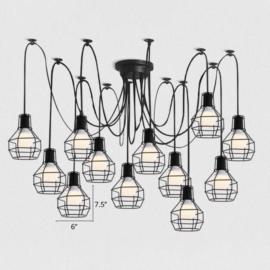 Black Industrial Wire Ball Cage Pendant Lamp Dining Room Swag Lighting 12 /