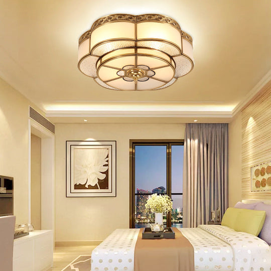 Vintage Opal Glass Floral Ceiling Light – Brass Flush Mount Fixture For Bedroom