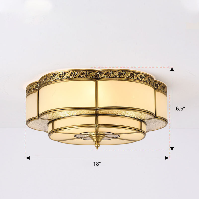 Vintage Opal Glass Floral Ceiling Light – Brass Flush Mount Fixture For Bedroom 4 /