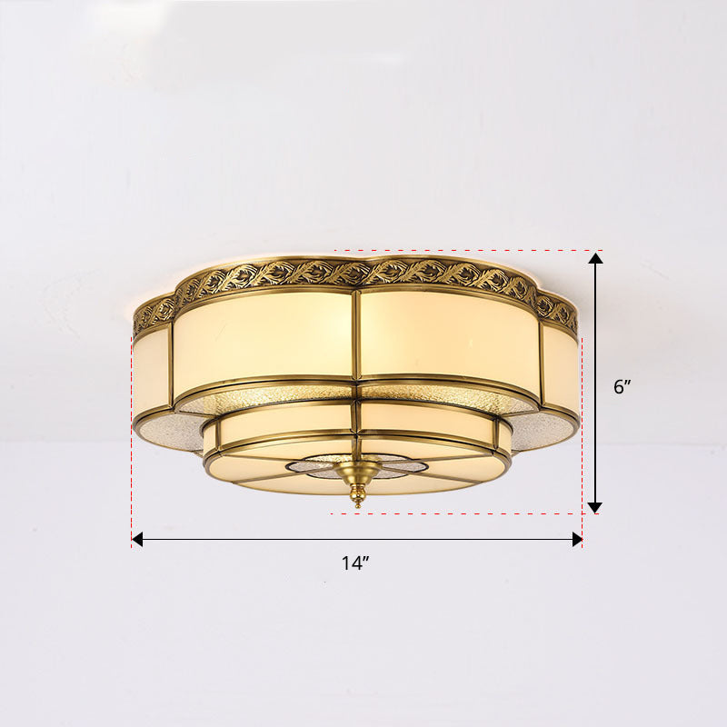 Vintage Opal Glass Floral Ceiling Light Brass Flush Mount Fixture For Bedroom 3 /