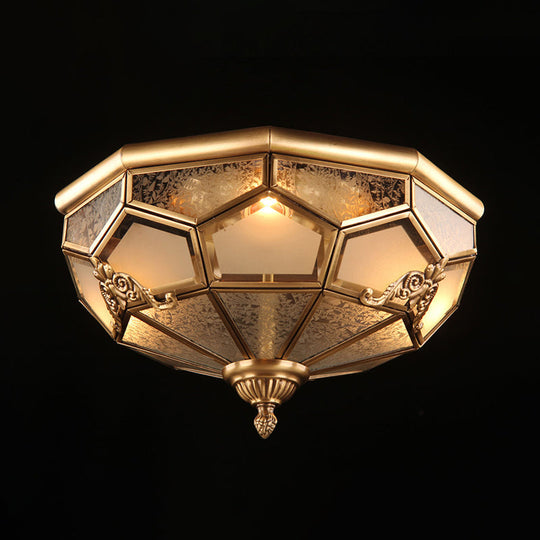 Classic Brass Flush Mount Ceiling Light Fixture With Frost Glass - Ideal For Living Room / 14