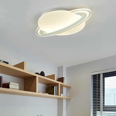 Kids White Led Ceiling Mount Light With Unique Planet Shape For Bedrooms