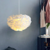 Nordic Style Feather Dome Pendant Light For Bedroom Suspension Fixture
