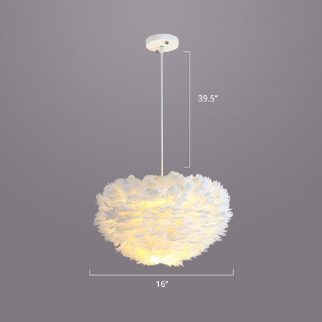 Nordic Style Feather Dome Pendant Light For Bedroom Suspension Fixture White / 16