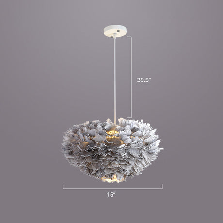Nordic Style Feather Dome Pendant Light For Bedroom Suspension Fixture Grey / 16