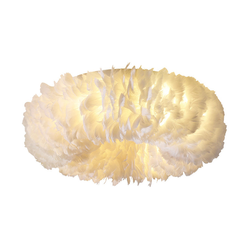 Feather Modernist Donut Flush Ceiling Light - Chic Girls Room Lighting Fixture