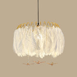 Feather Hanging Lamp: White Chandelier Light For Living Room / 19.5 With Crystal