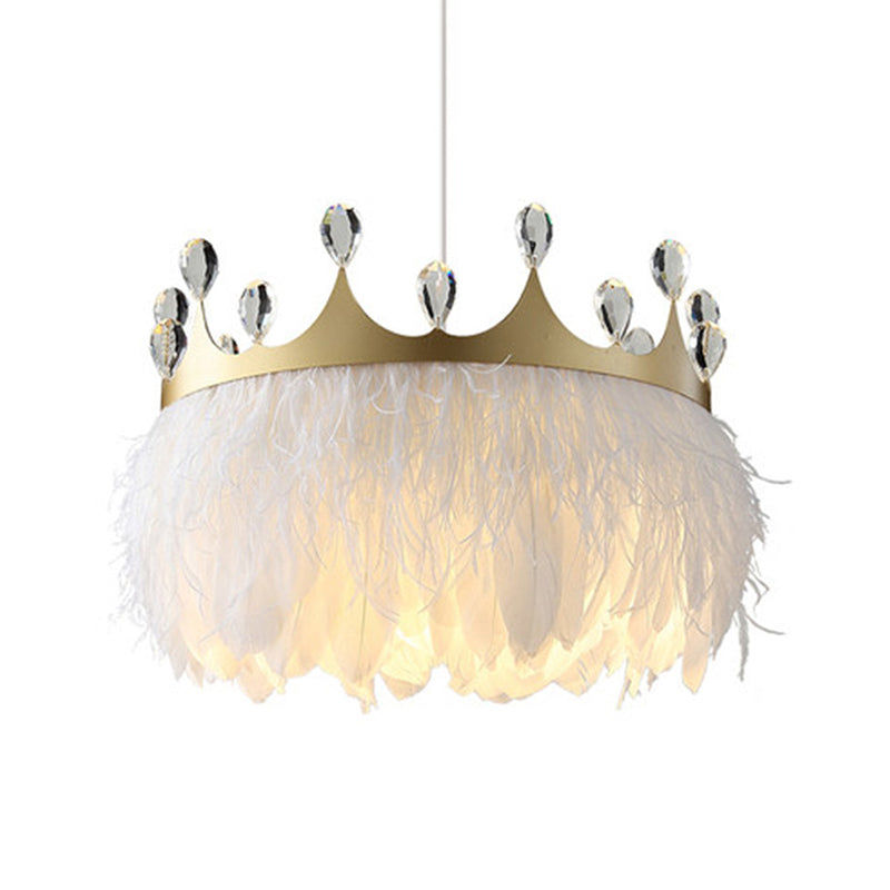 Minimalist Feather Crown Pendant Light With Crystal Deco