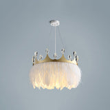 Minimalist Feather Crown Pendant Light - White Suspension With Crystal Deco / 22
