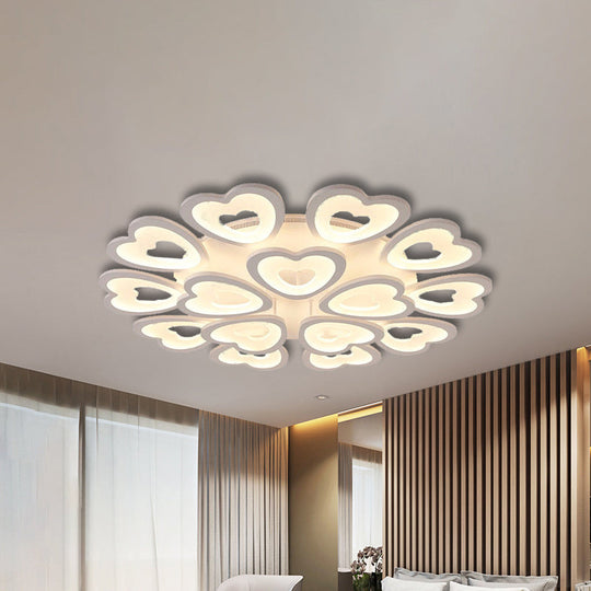 Heart Acrylic Shade Flush Mount Light For Bedroom - White Ceiling Lamp In Warm/White/Natural