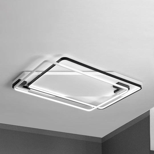 Modern Led Black/White Acrylic Rectangular Ceiling Light - 18’/22’/27.5’ Wide Warm/White Flushmount