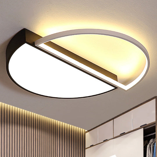 Modern Metal Led Semicircle Flush Lamp: Black/White Ceiling Mounted Fixture With Acrylic Diffuser