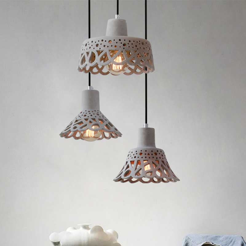 Nordic Style Concrete Pendant Lighting: Etched 1-Light Grey/White/Yellow Hanging Light With