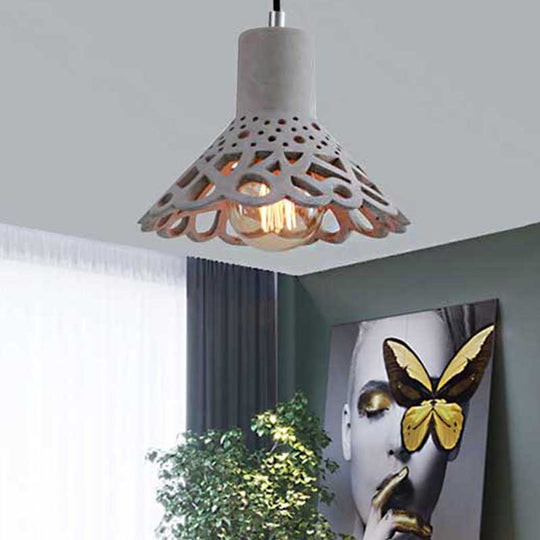 Nordic Style Concrete Pendant Lighting: Etched 1-Light Grey/White/Yellow Hanging Light With