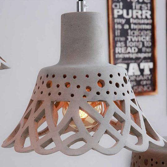 Nordic Style Etched Pendant Lighting: Concrete 1-Light Grey/White/Yellow With Geometric/Bell/Flared