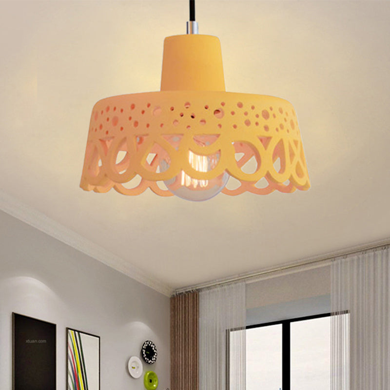 Nordic Style Concrete Pendant Lighting: Etched 1-Light Grey/White/Yellow Hanging Light With