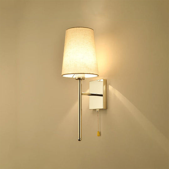 Modern Tapered Wall Sconce With Fabric Shade Chrome Finish - Led Bedside Lighting